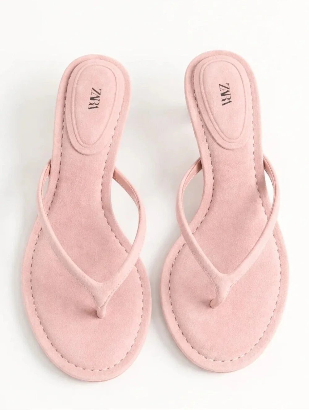NWT ZARA Pink Suede Kitten Heel Split Sandals - Picture 2 of 12